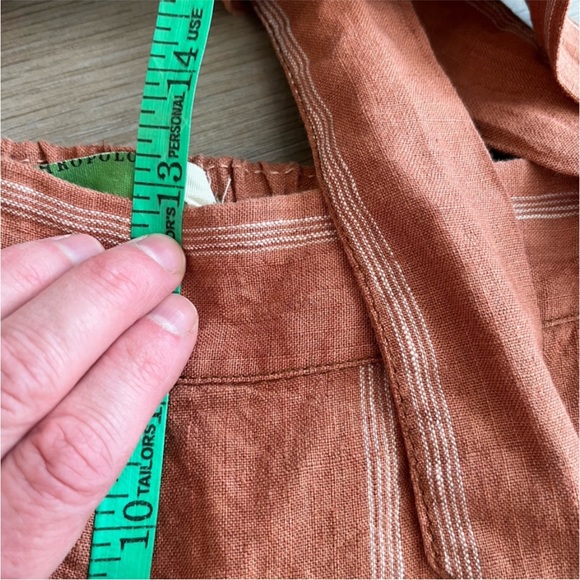 ANTHROPOLOGIE Cropped Wide Leg Linen Pant, Tie Front, Coral & White Stripe, M - Picture 8 of 11